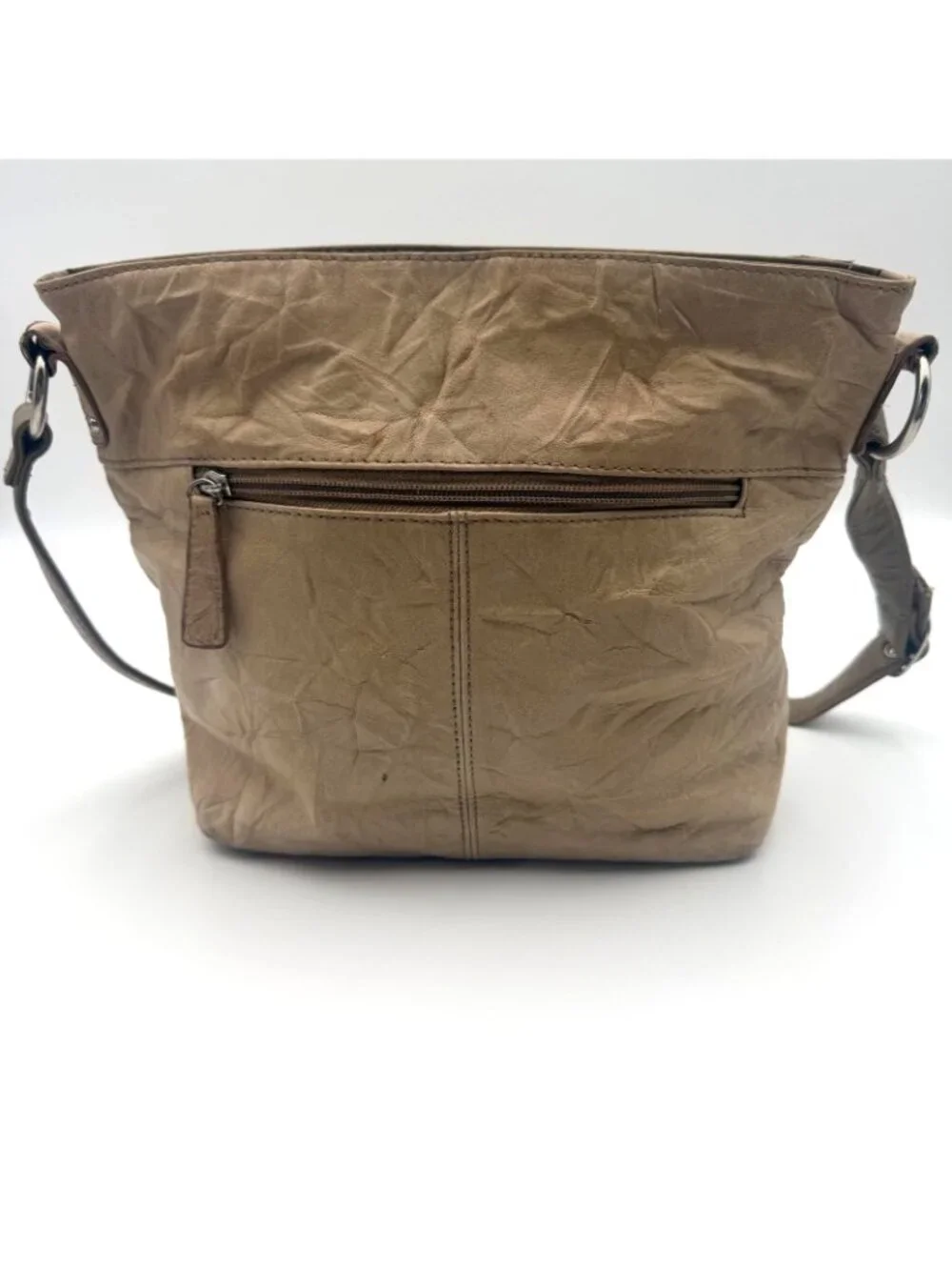 Stone & Co Women's Beige Faux Leather Shoulder Bag Multi Pocket Handbag Purse